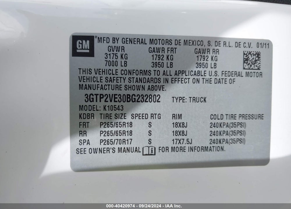 2011 GMC SIERRA 1500 SLE VIN: 3GTP2VE30BG232802