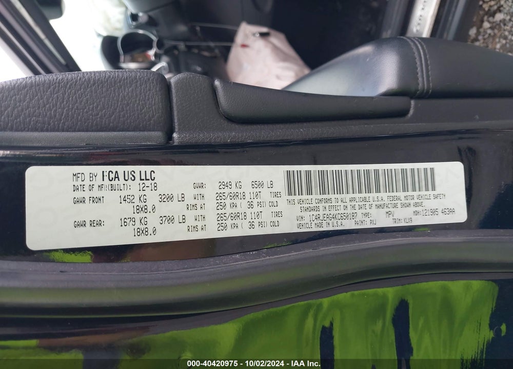 2019 JEEP GRAND CHEROKEE LAREDO E 4X2 VIN: 1C4RJEAG4KC650187