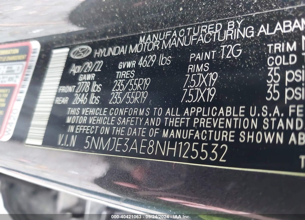 2022 HYUNDAI TUCSON LIMITED VIN: 5NMJE3AE8NH125532