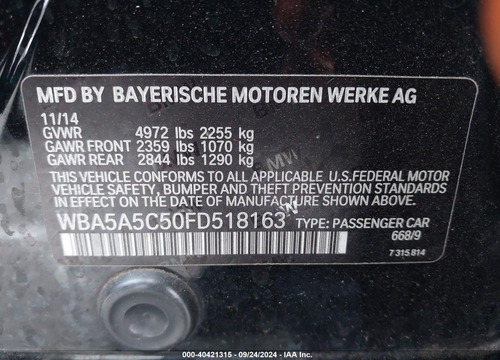 2015 BMW 528I VIN: WBA5A5C50FD518163