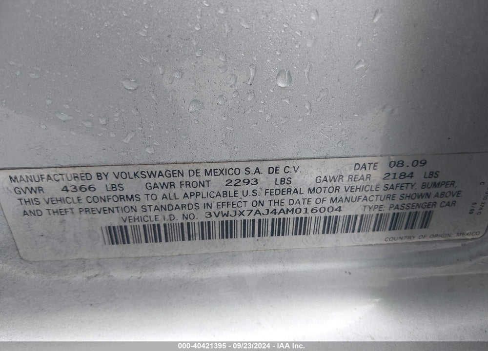 2010 VOLKSWAGEN JETTA S VIN: 3VWJX7AJ4AM016004
