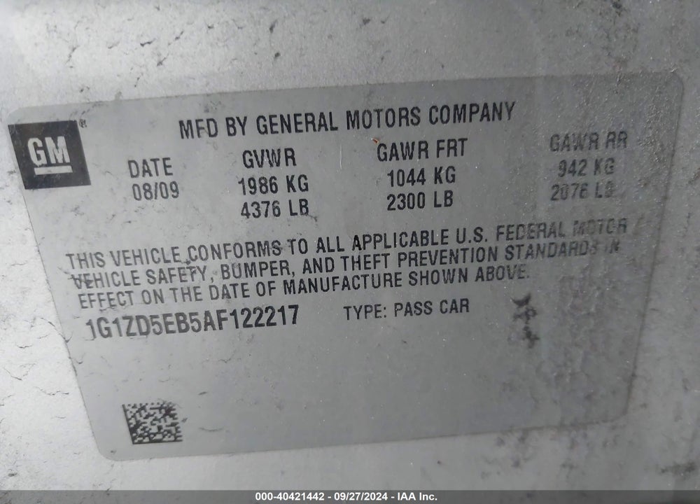 2010 CHEVROLET MALIBU LT VIN: 1G1ZD5EB5AF122217