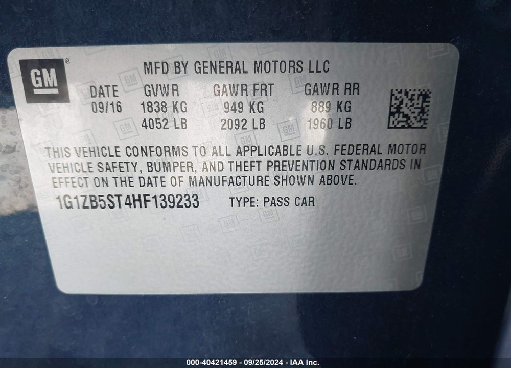 2017 CHEVROLET MALIBU LS VIN: 1G1ZB5ST4HF139233