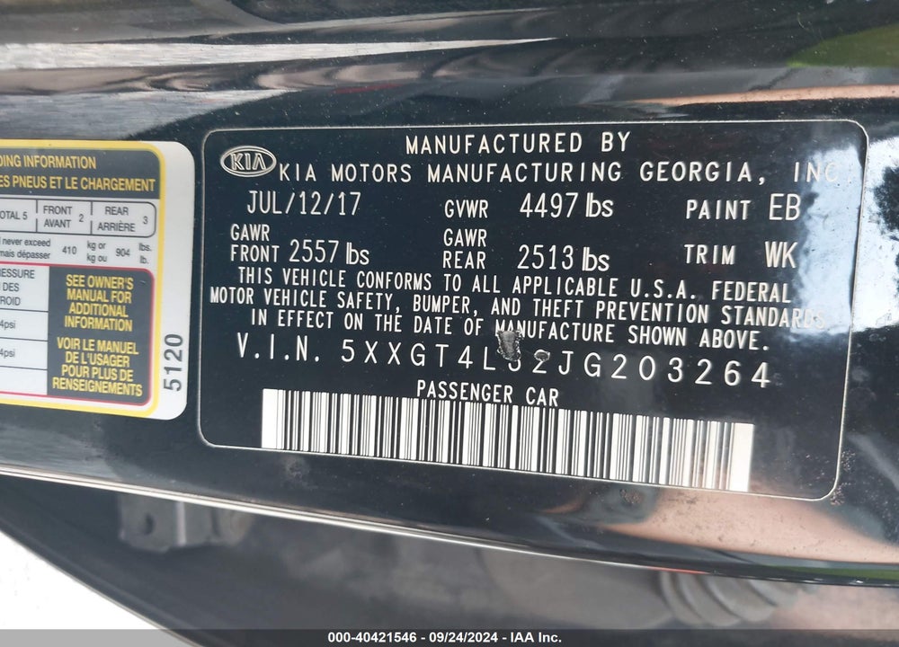2018 KIA OPTIMA LX VIN: 5XXGT4L32JG203264