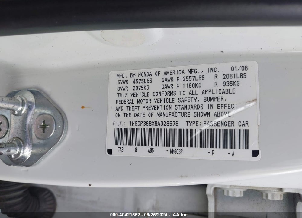 2008 HONDA ACCORD 3.5 EX-L VIN: 1HGCP368X8A028578