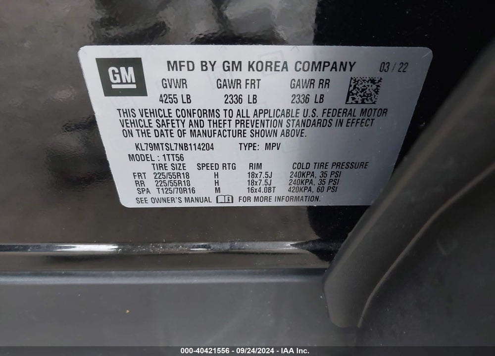 2022 CHEVROLET TRAILBLAZER FWD RS VIN: KL79MTSL7NB114204