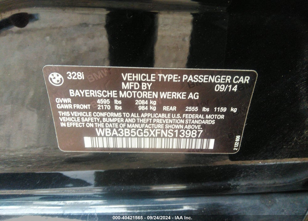 2015 BMW 328I XDRIVE VIN: WBA3B5G5XFNS13987
