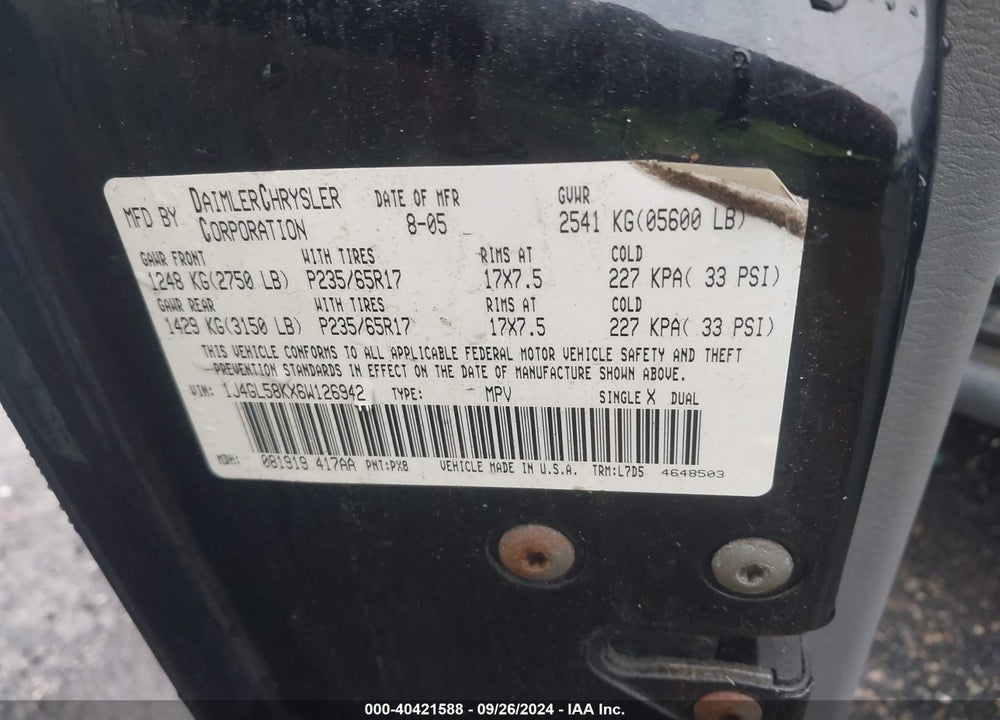 2006 JEEP LIBERTY LIMITED EDITION VIN: 1J4GL58KX6W126942