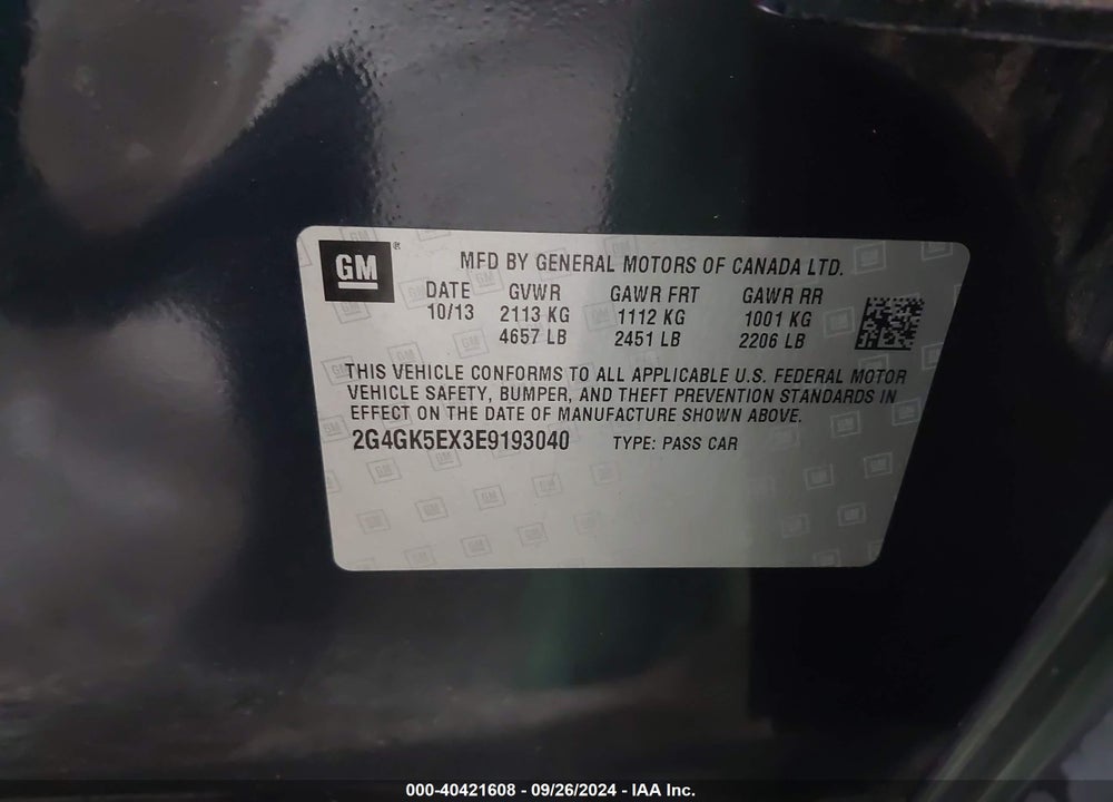 2014 BUICK REGAL TURBO VIN: 2G4GK5EX3E9193040