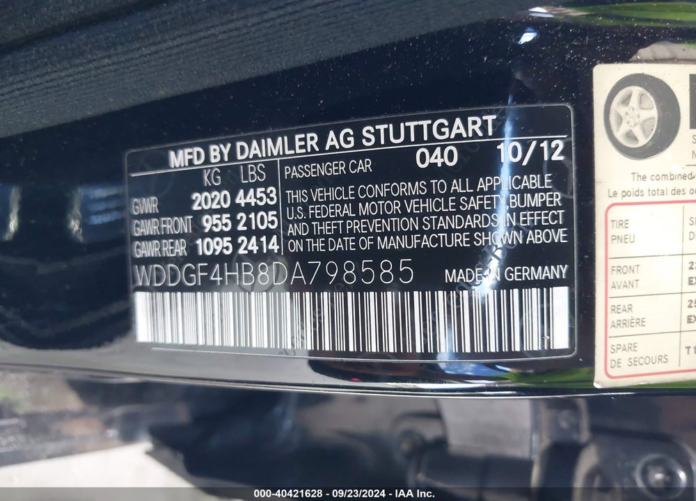 2013 MERCEDES-BENZ C 250 VIN: WDDGF4HB8DA798585
