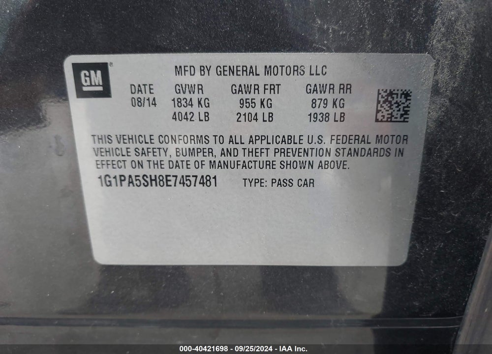 2014 CHEVROLET CRUZE LS AUTO VIN: 1G1PA5SH8E7457481