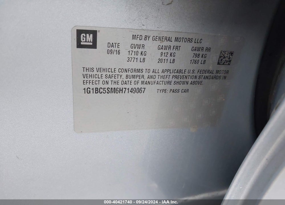 2017 CHEVROLET CRUZE LS AUTO VIN: 1G1BC5SM6H7149067
