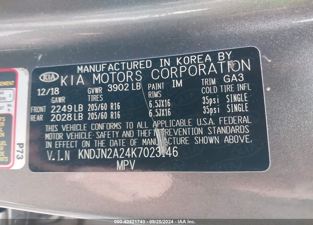 2019 KIA SOUL VIN: KNDJN2A24K7023146