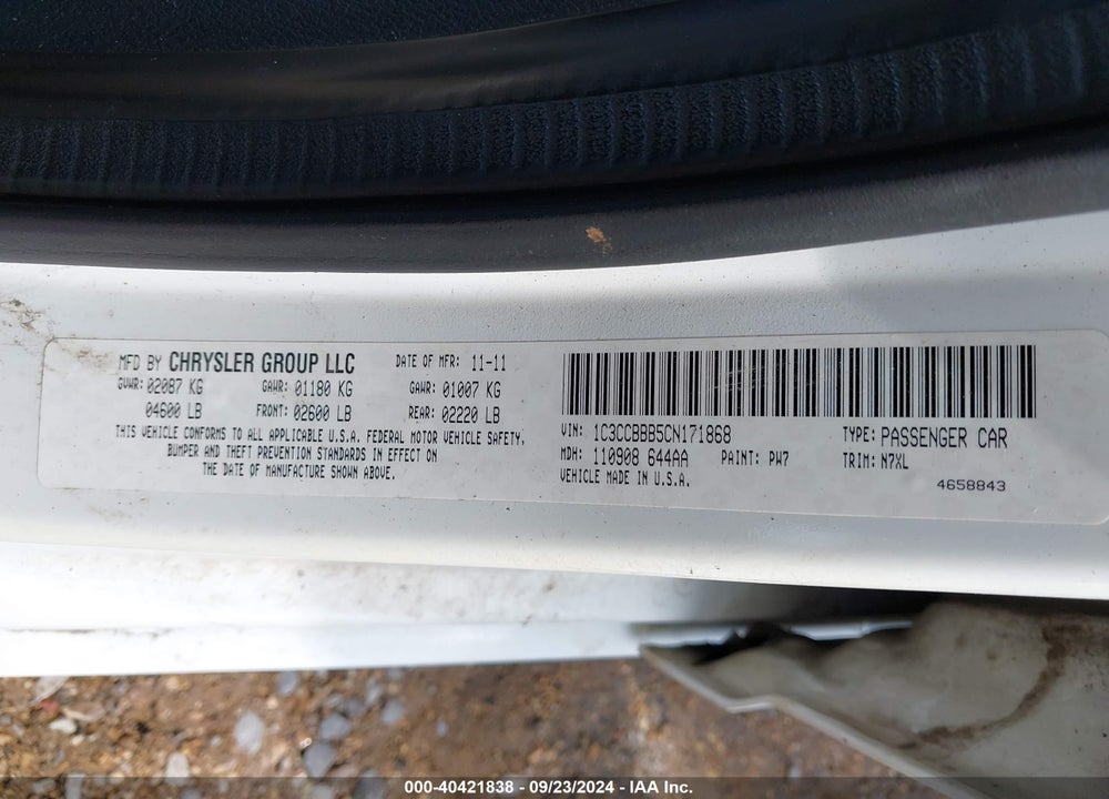 2012 CHRYSLER 200 TOURING VIN: 1C3CCBBB5CN171868