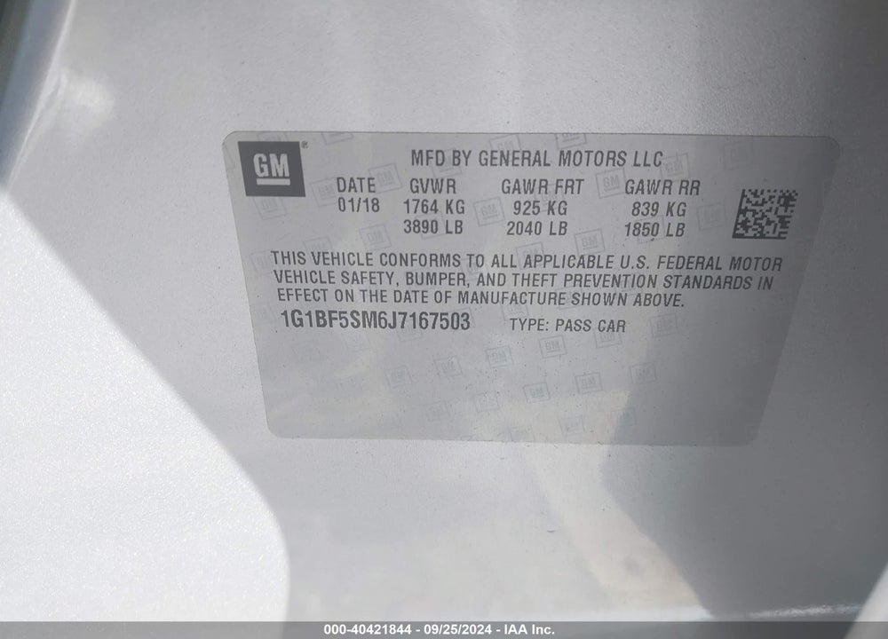 2018 CHEVROLET CRUZE PREMIER AUTO VIN: 1G1BF5SM6J7167503