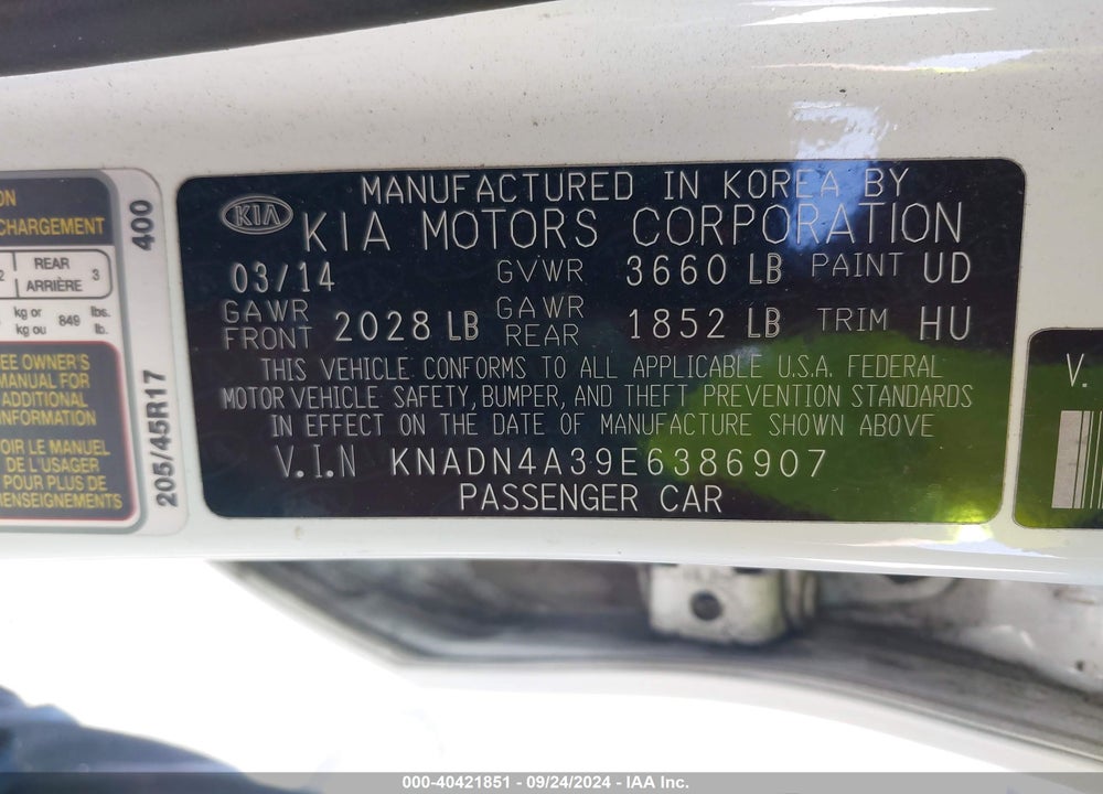 2014 KIA RIO SX VIN: KNADN4A39E6386907