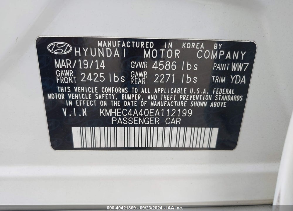 2014 HYUNDAI SONATA HYBRID LIMITED VIN: KMHEC4A40EA112199