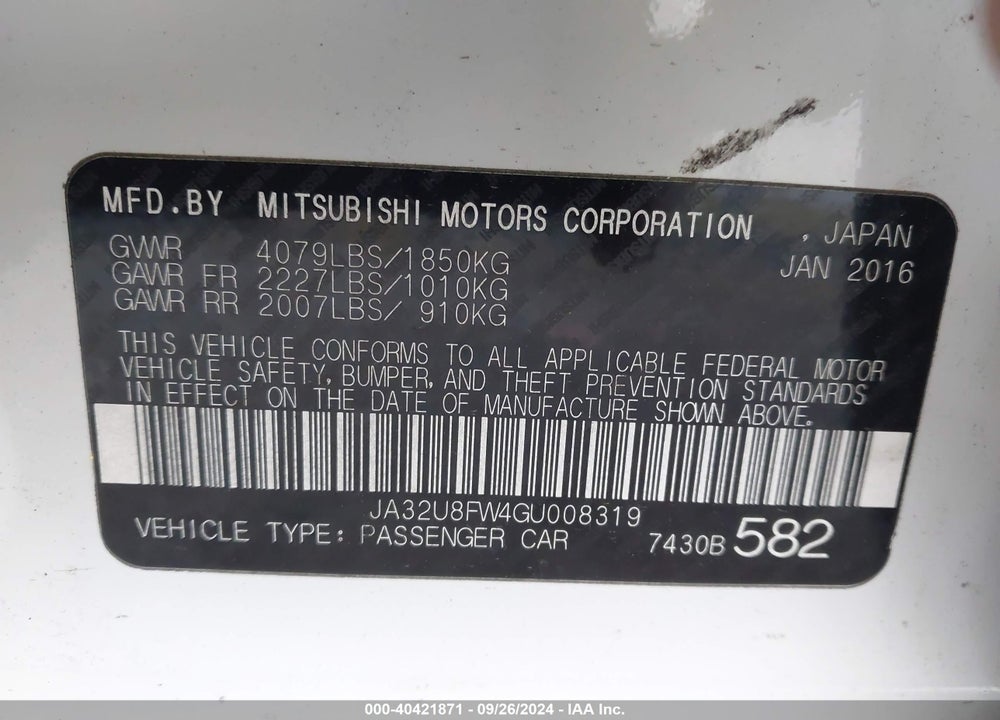 2016 MITSUBISHI LANCER GT VIN: JA32U8FW4GU008319