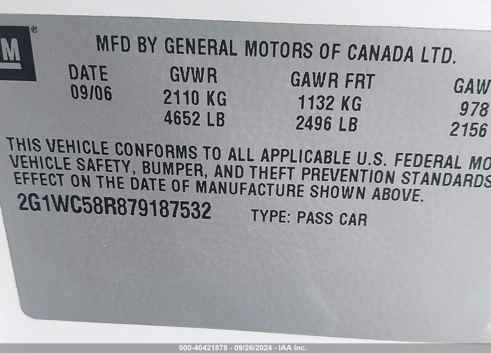 2007 CHEVROLET IMPALA LT VIN: 2G1WC58R879187532