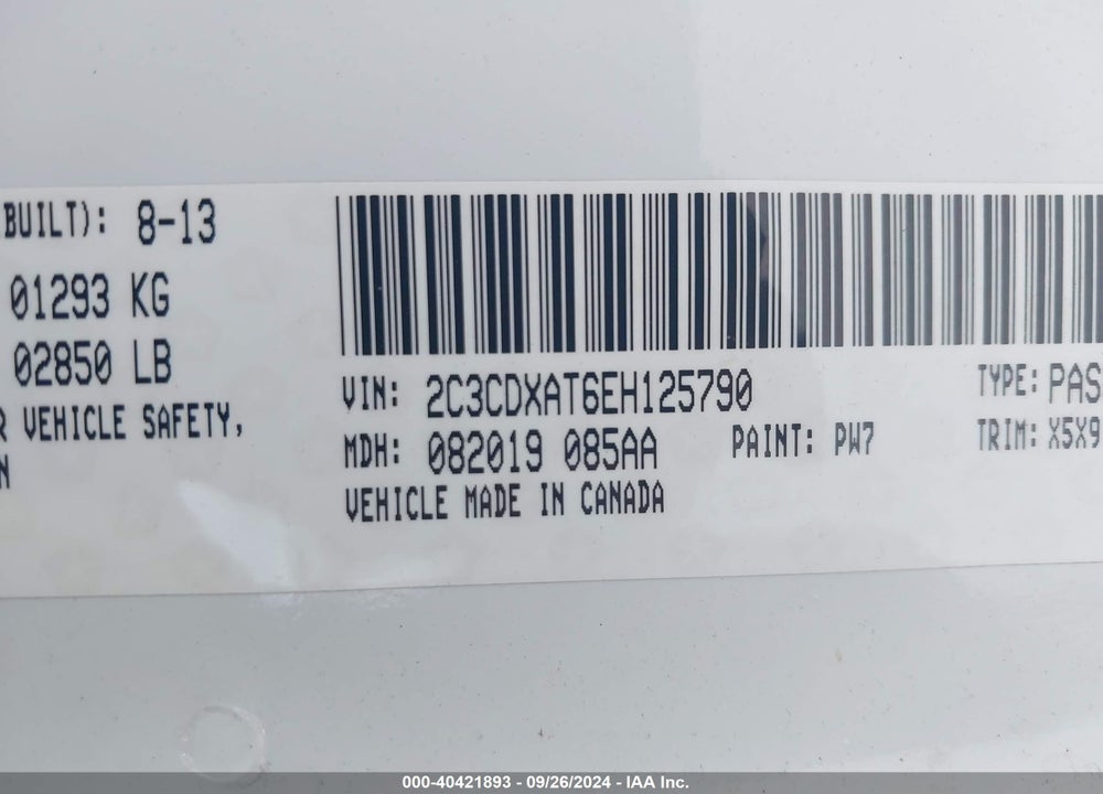 2014 DODGE CHARGER POLICE VIN: 2C3CDXAT6EH125790