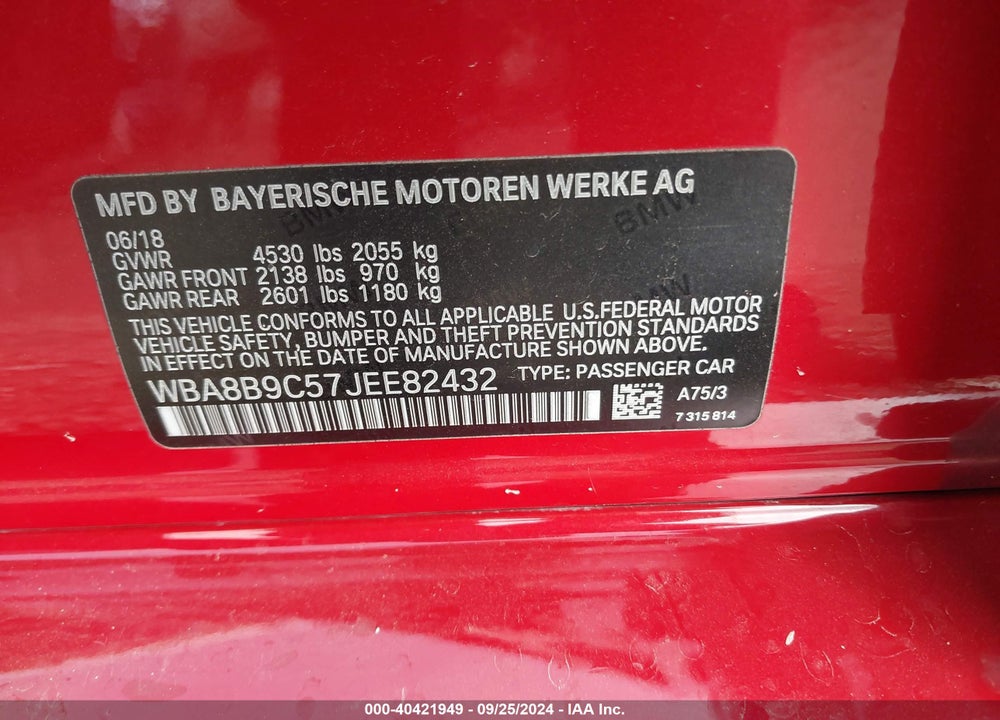 2018 BMW 330I VIN: WBA8B9C57JEE82432