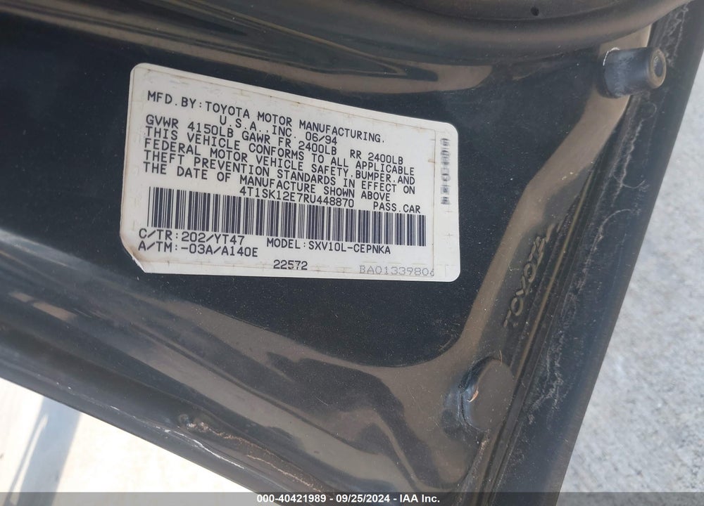1994 TOYOTA CAMRY LE VIN: 4T1SK12E7RU448870
