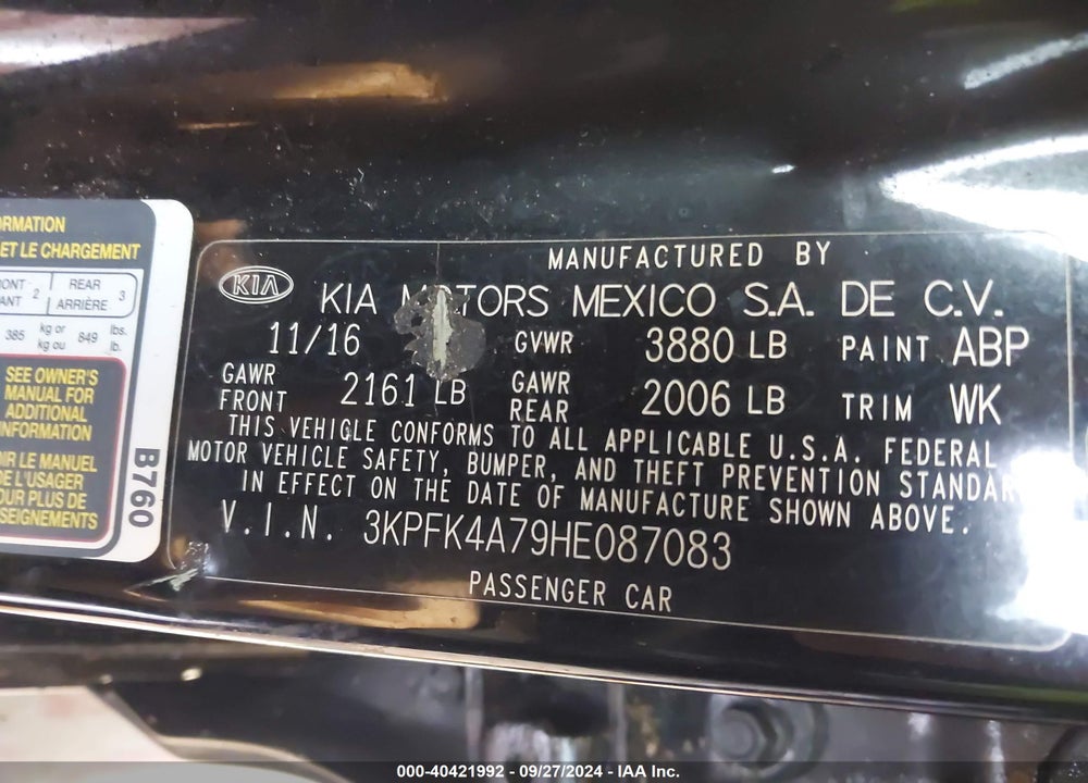 2017 KIA FORTE LX VIN: 3KPFK4A79HE087083