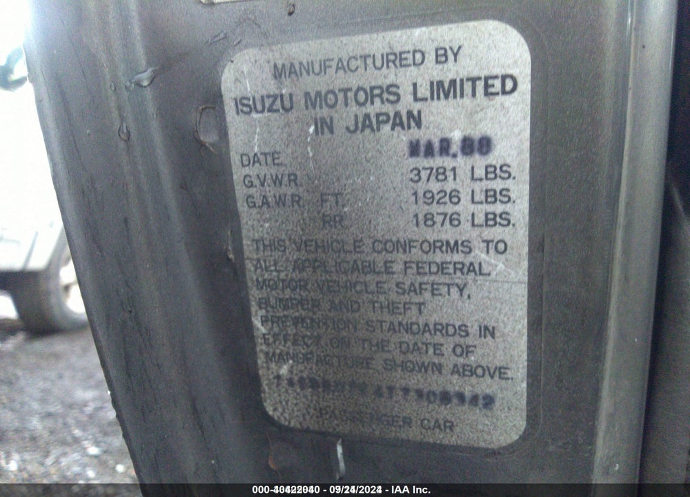 1988 ISUZU IMPULSE VIN: JABBR07F4J7308342