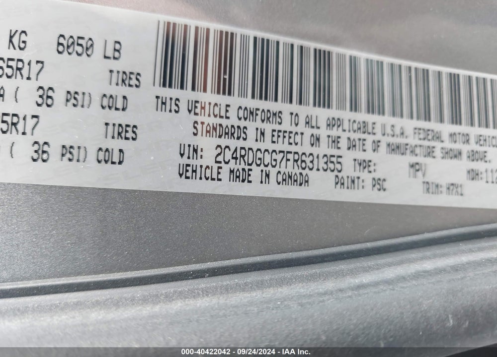 2015 DODGE GRAND CARAVAN SXT VIN: 2C4RDGCG7FR631355