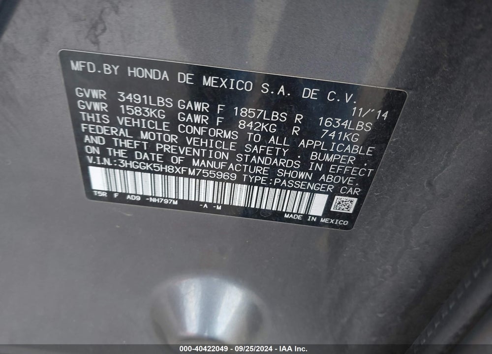 2015 HONDA FIT EX/EX-L VIN: 3HGGK5H8XFM755969