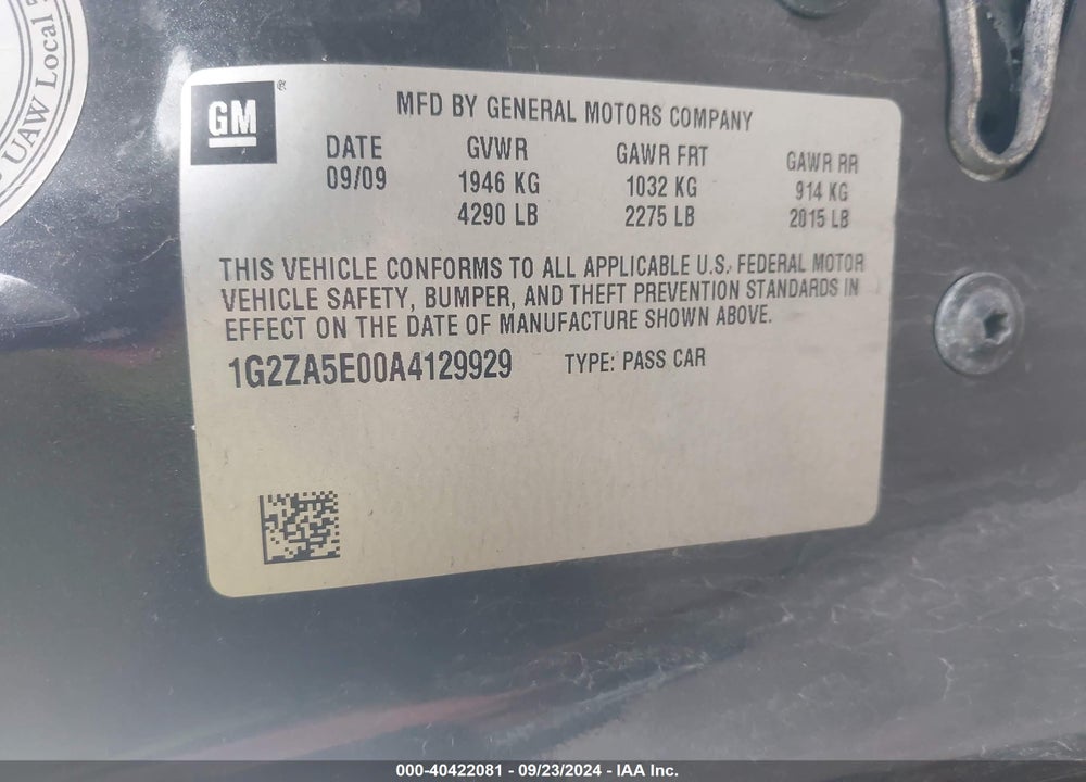 2010 PONTIAC G6 VIN: 1G2ZA5E00A4129929