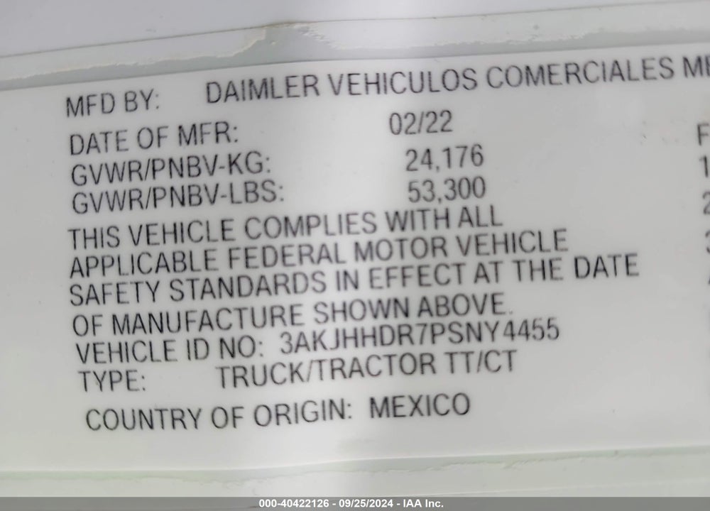 2023 FREIGHTLINER NEW CASCADIA 126 VIN: 3AKJHHDR7PSNY4455