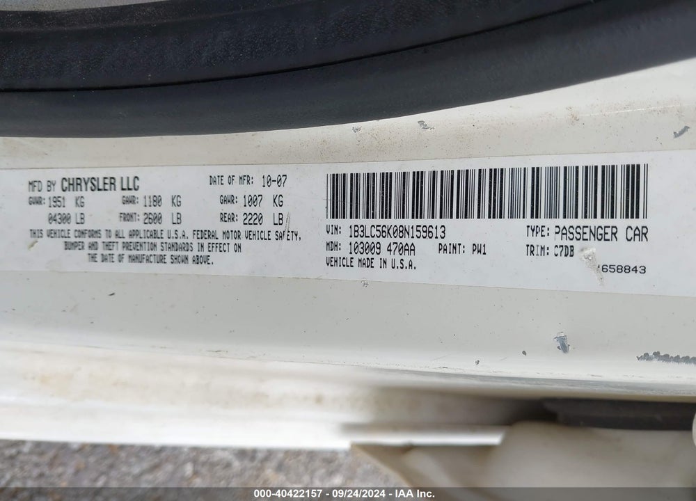 2008 DODGE AVENGER SXT VIN: 1B3LC56K08N159613