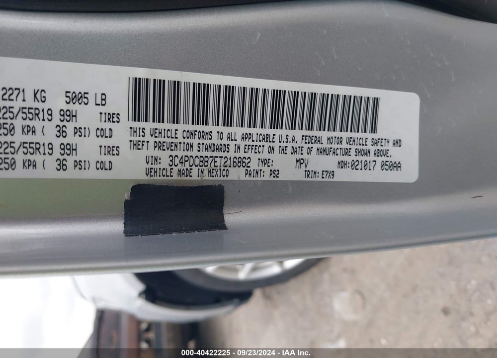 2014 DODGE JOURNEY SXT VIN: 3C4PDCBB7ET216862