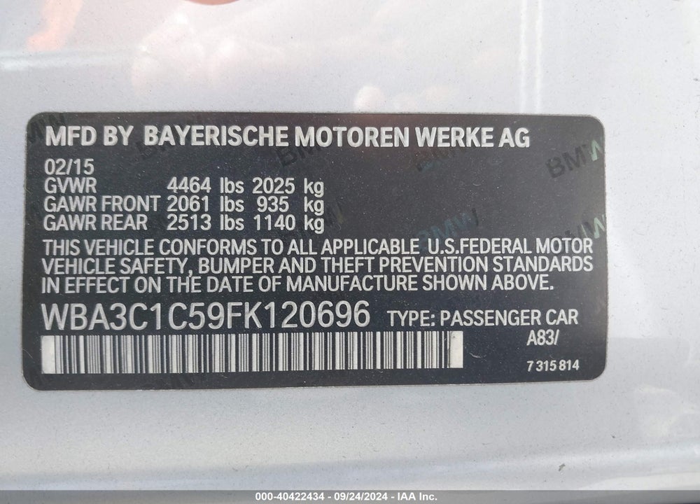 2015 BMW 328I VIN: WBA3C1C59FK120696