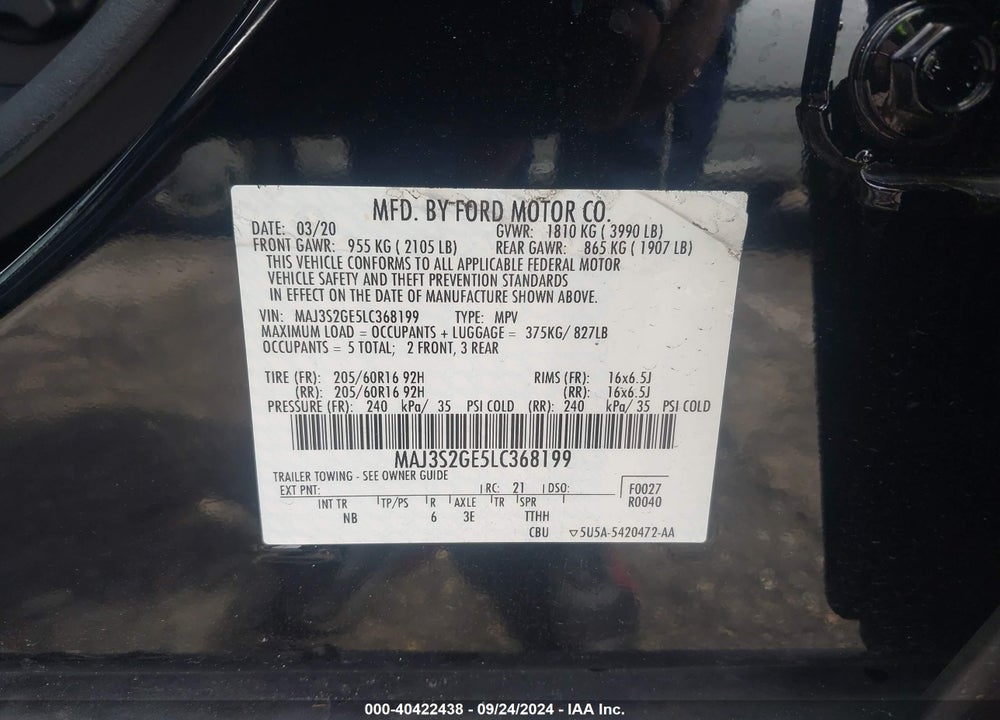 2020 FORD ECOSPORT SE VIN: MAJ3S2GE5LC368199