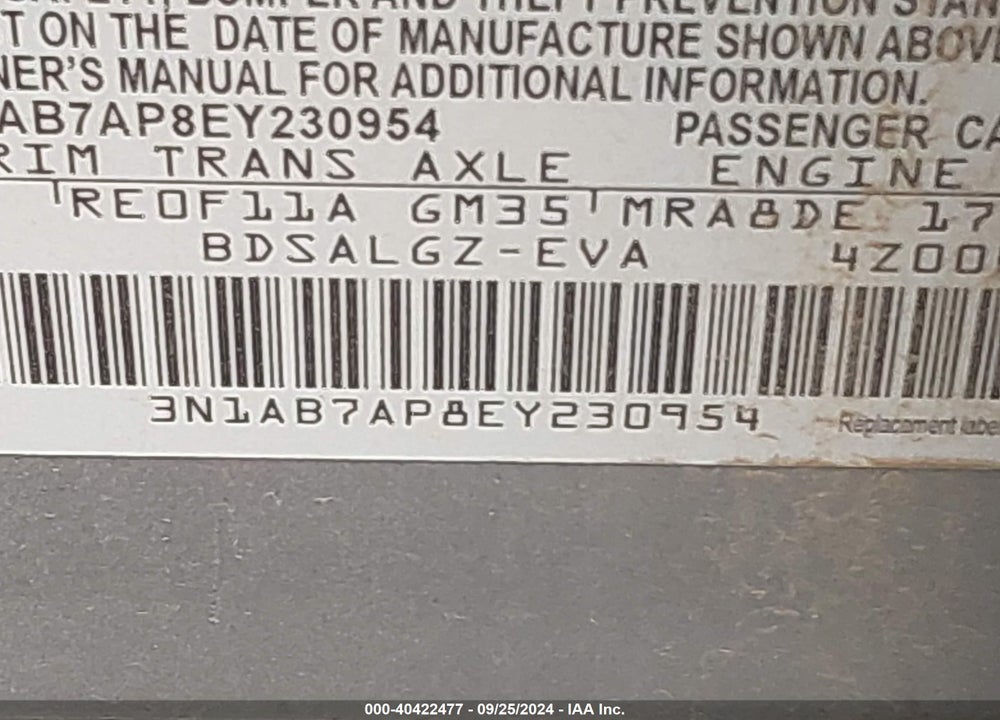 2014 NISSAN SENTRA SL VIN: 3N1AB7AP8EY230954