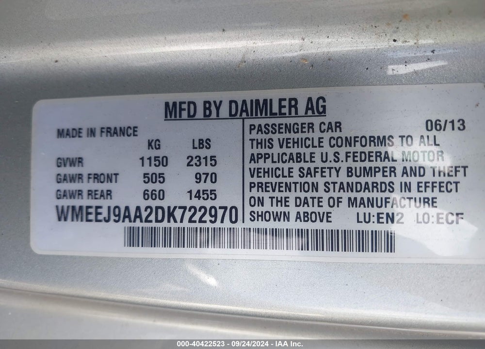 2013 SMART FORTWO ELECTRIC DRIVE PASSION VIN: WMEEJ9AA2DK722970