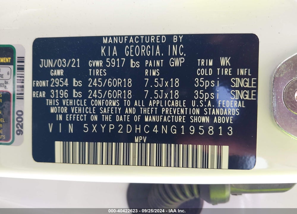 2022 KIA TELLURIDE LX VIN: 5XYP2DHC4NG195813