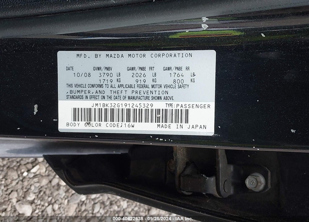 2009 MAZDA 3 VIN: JM1BK32G191245329
