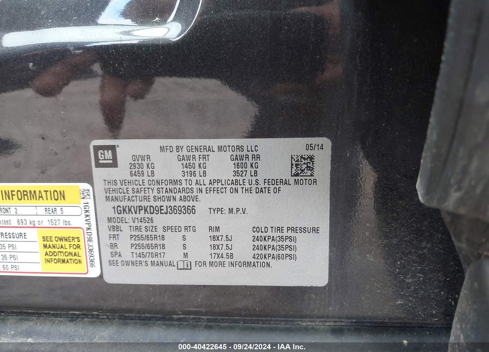 2014 GMC ACADIA SLE-2 VIN: 1GKKVPKD9EJ369366