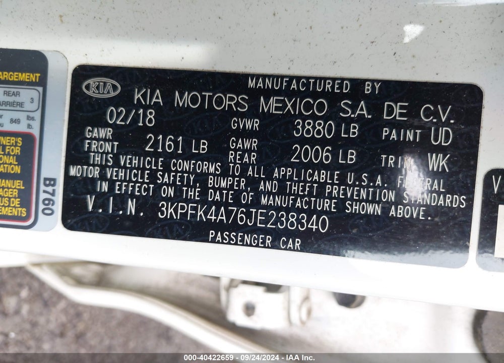 2018 KIA FORTE LX VIN: 3KPFK4A76JE238340
