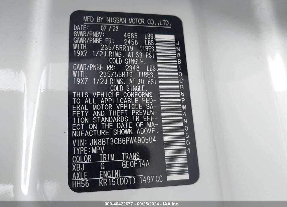 2023 NISSAN ROGUE VIN: JN8BT3CB6PW490504