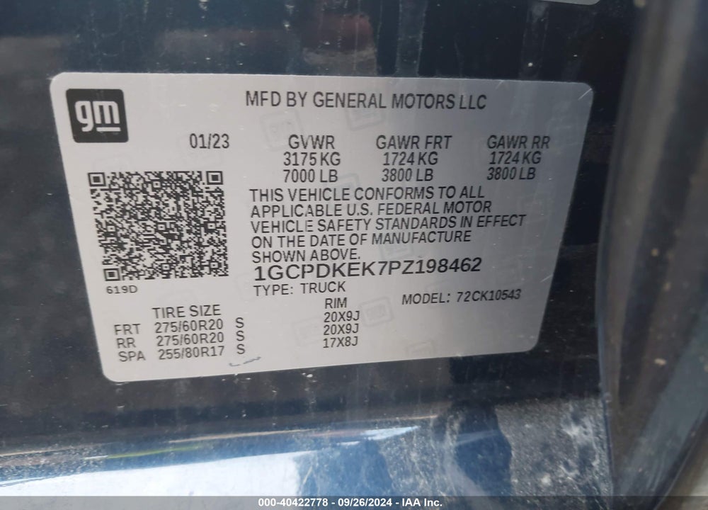 2023 CHEVROLET SILVERADO 1500 4WD SHORT BED LT WITH 2FL VIN: 1GCPDKEK7PZ198462