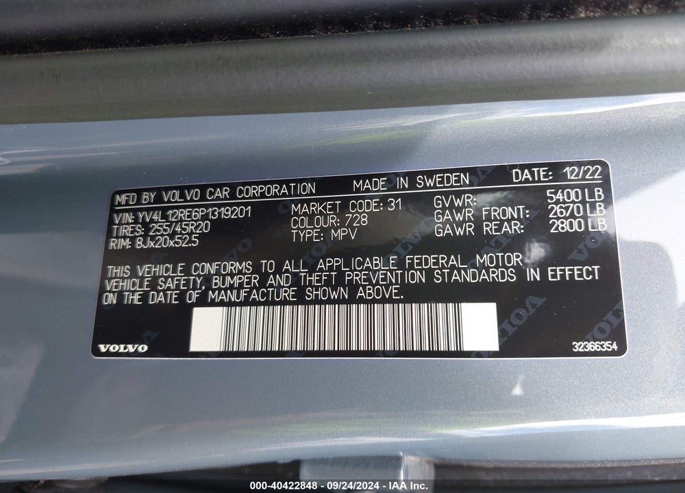 2023 VOLVO XC60 B5 PLUS BRIGHT THEME VIN: YV4L12RE6P1319201