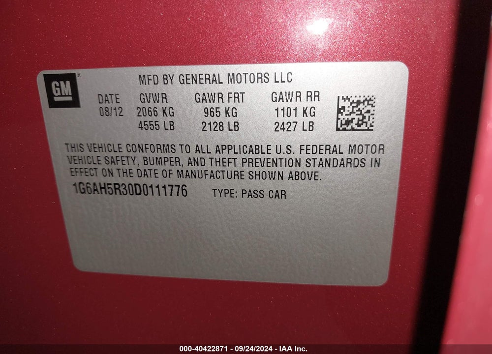 2013 CADILLAC ATS LUXURY VIN: 1G6AH5R30D0111776