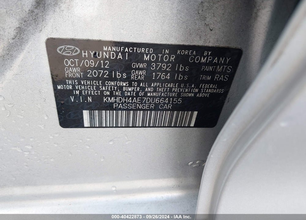 2013 HYUNDAI ELANTRA GLS VIN: KMHDH4AE7DU664155
