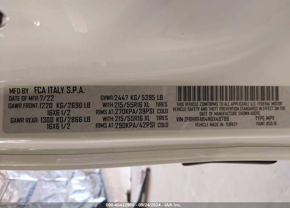 2022 RAM PROMASTER CITY CARGO VAN VIN: ZFBHRFAB4N6X49788