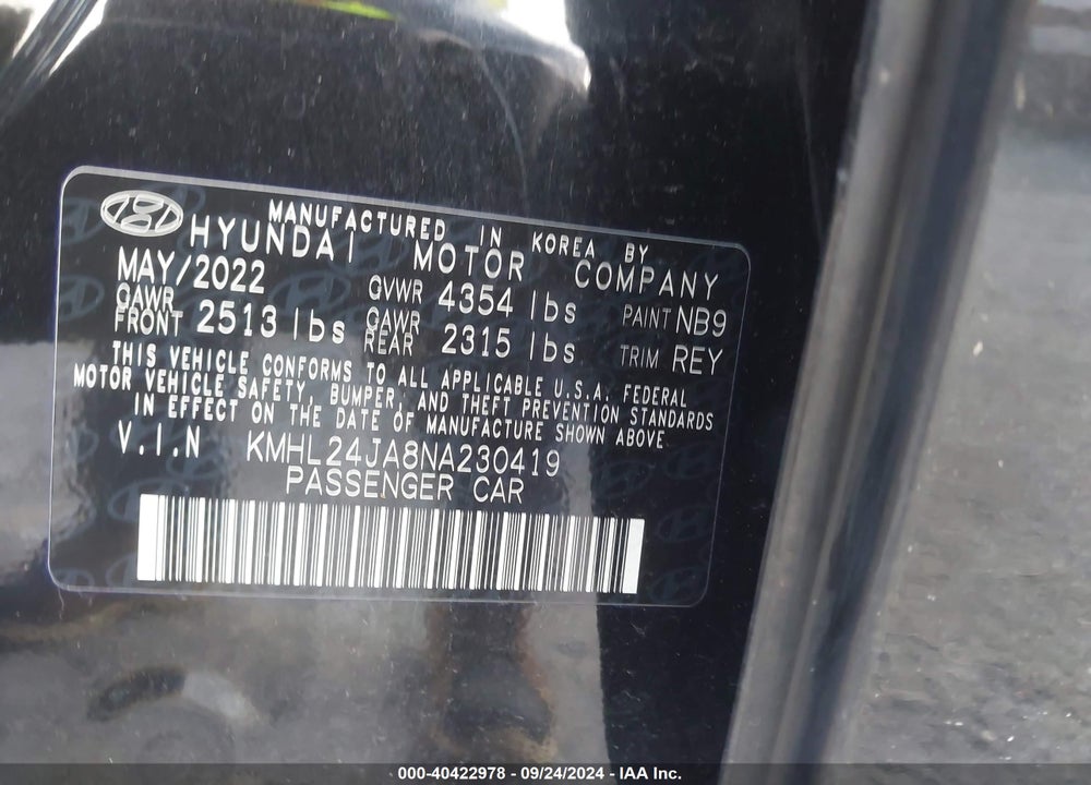 2022 HYUNDAI SONATA SE VIN: KMHL24JA8NA230419