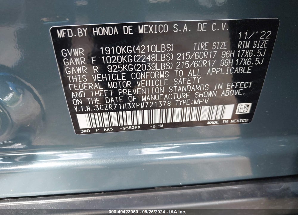 2023 HONDA HR-V 2WD LX VIN: 3CZRZ1H3XPM721378